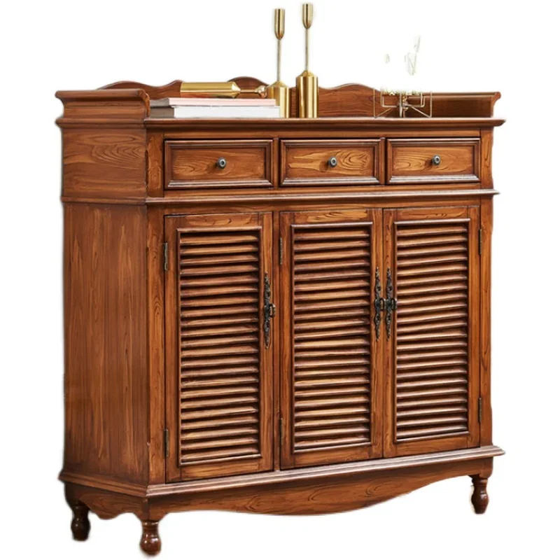 Rural louver door shoe cabinet three doors breathable solid wood porch cabinet locker opposite door foyer partition cabinet