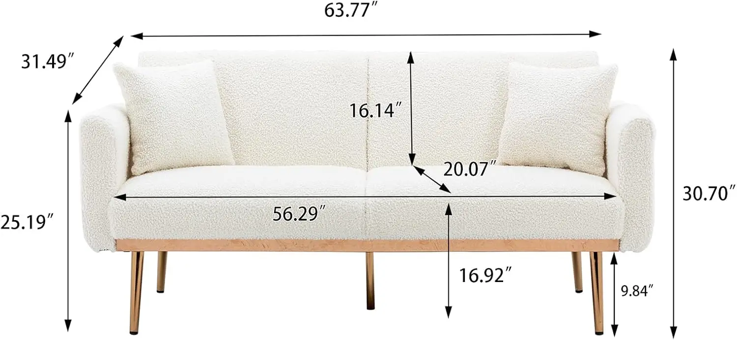 Sofá-cama Futon com 3 posições ajustáveis, dorminhoco pequeno, Loveseat com 2 travesseiros decorativos, conversível estofado moderno