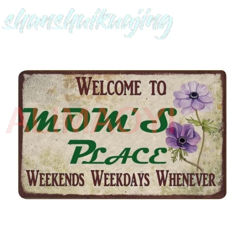 Vintage Sunflower Tin Sign Welcome to Mom's Place Family Home Décor Wall Art sign