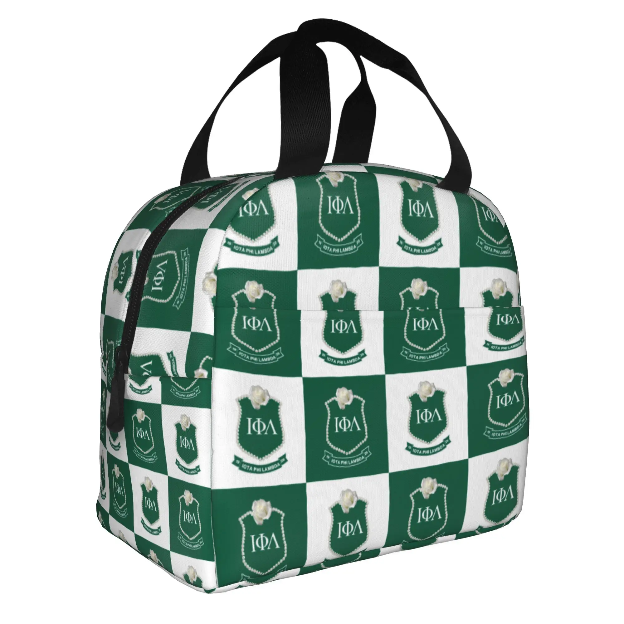 Checkered Plaid Iota Phi Lambda Portable Lunch Box for Women Waterproof 1929 Cooler Thermal Food Insulated Lunch Bag Office Work