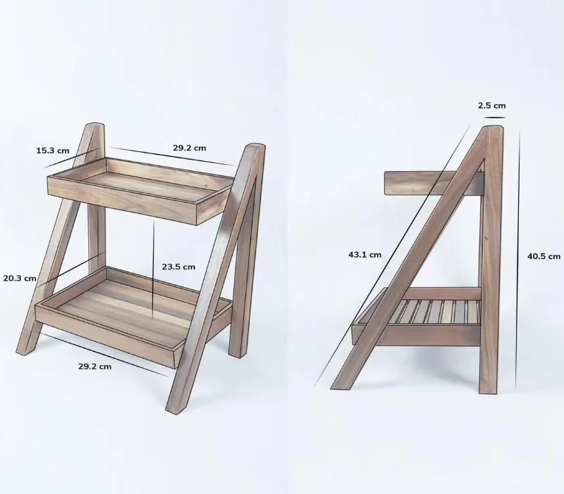 رف تخزين مصنوع يدويًا من خشب الساج مكون من طبقتين من خشب الزان المطاطي وخشب الساج والنار والجوز والكمثرى والكرز #3
