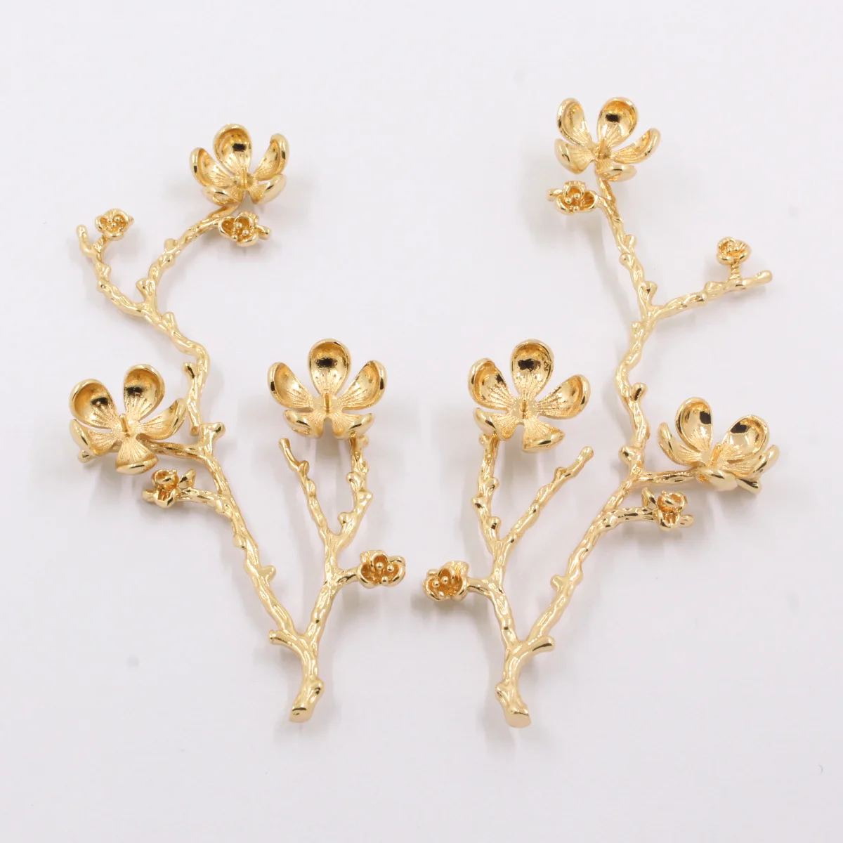 10pcs Flower Tree Branch Pendant Half Drilled Hole Pearl Stone Beads Caps DIY Jewelry Findings Crafts Brass Metal Die Casting