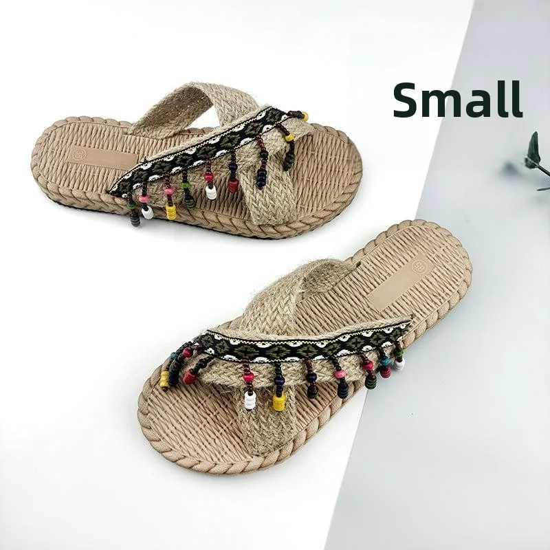 

Тапочки-стринги ручной работы из ротанга на плоской подошве, женские летние новые праздничные повседневные тапочки с ромашками, материал EVA, чистый цвет