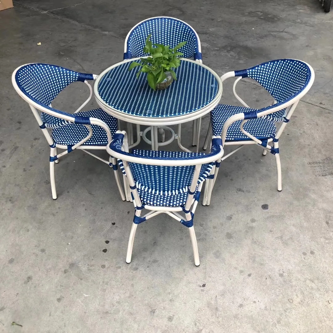 Cadeira de jantar moderna europeia de vime, cadeira de vime com apoio de braço, cadeira de jantar comercial para bar ao ar livre