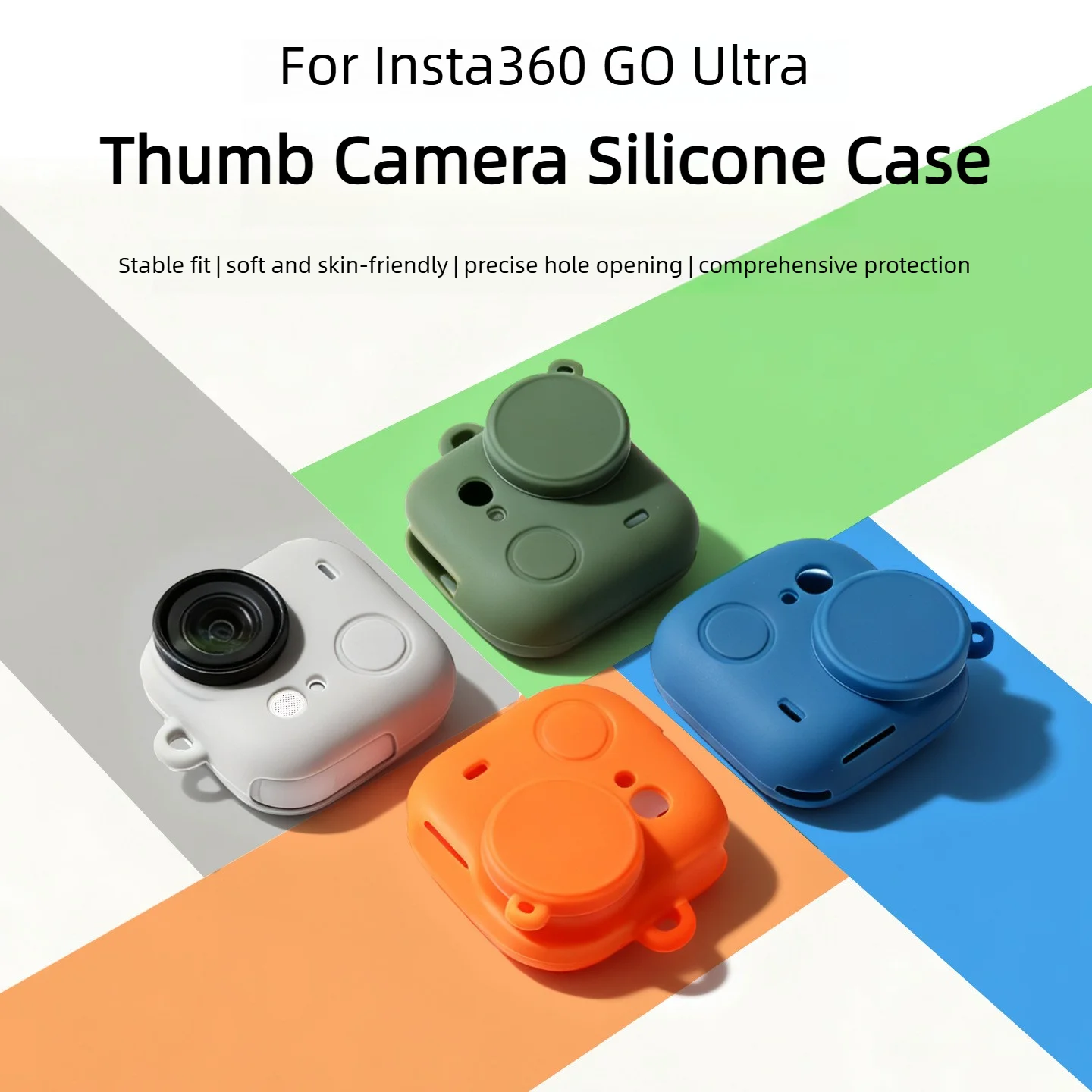For Insta360 Go Ultra Camera Body Silicone Soft Case with Lens Cap Lanyard Scratch Drop Resistant Action Camera Protective Case