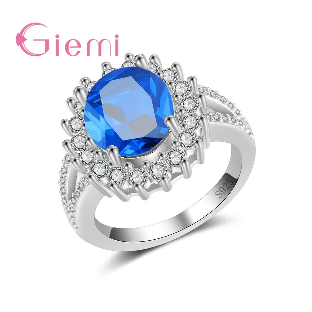 Image of Luxuriöse, bezaubernde Ringe aus 925er-Sterlingsilber für Damen, Hochzeit, Verlobung, klarer blauer Zirkonia, elegantes, raffiniertes Geschenk
