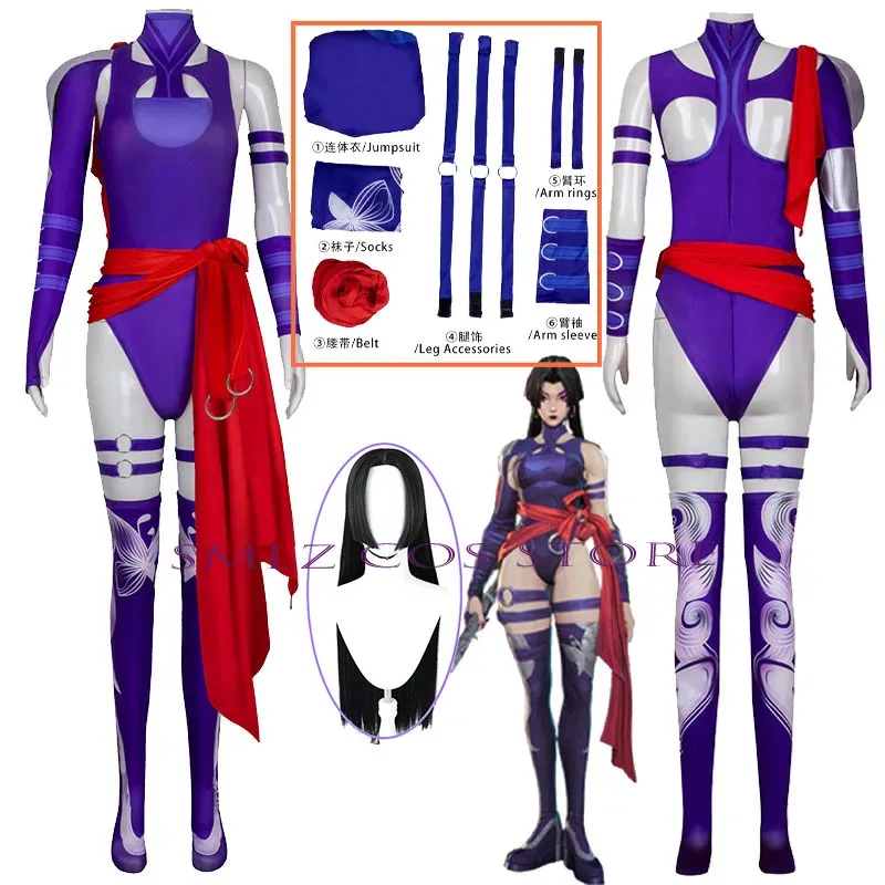 

Psylocke Cosplay Anime Rivals Costume Women Sexy Jumpsuit Disguise Psylocke Wig Suit Clothes Outfits for Halloween Party