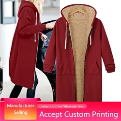 Hooded Fleece Sweatshirt with Zipper for Women, Long Coat, Jacket, Tops, Outwear, Fashion Clothing, Plus Size, 2022 New