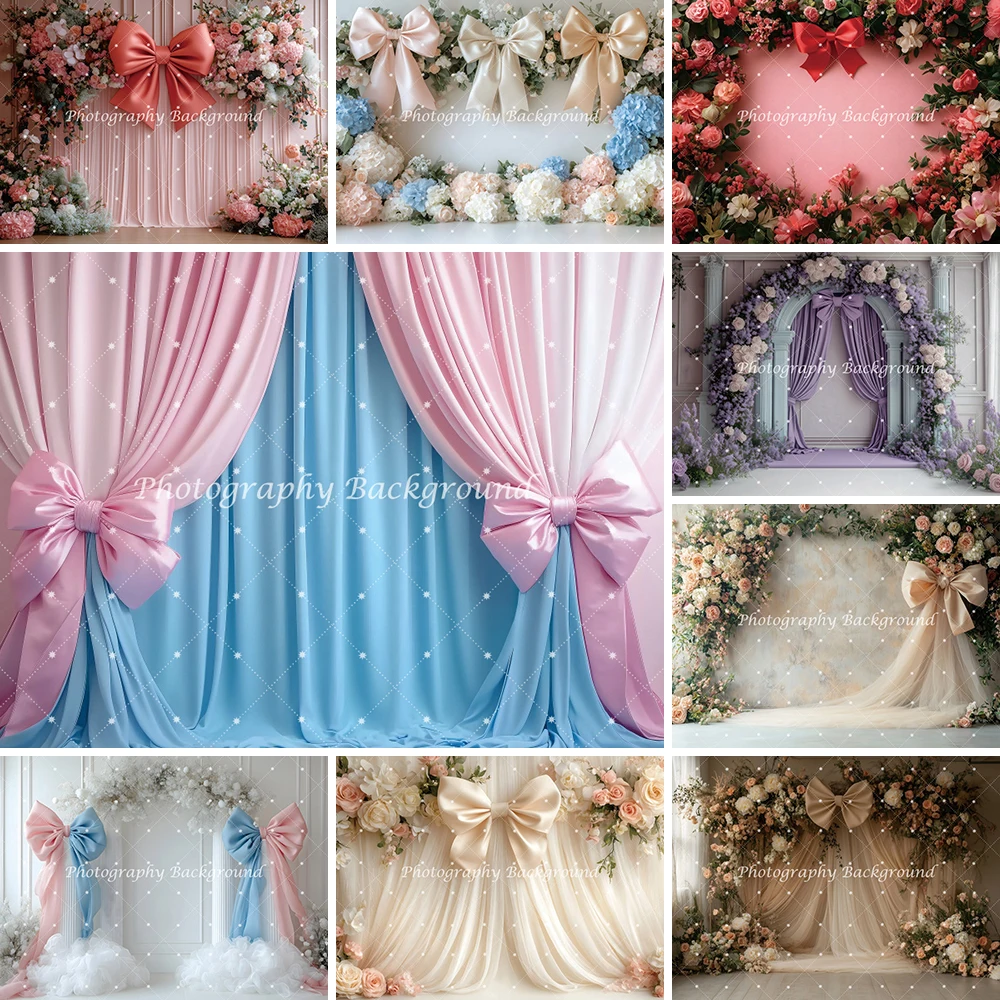 

Wedding Flower Wall Romantic Background Bowknot Pink White Girl Birthday Party Decoration Banner Baby Shower Cake Table Backdrop