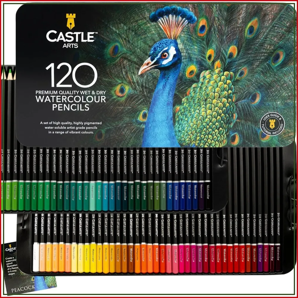 

120 Watercolor Pencils Set | Vibrant Pigments for Blending, Drawing & Painting | Adults & Professionals | Tin Case