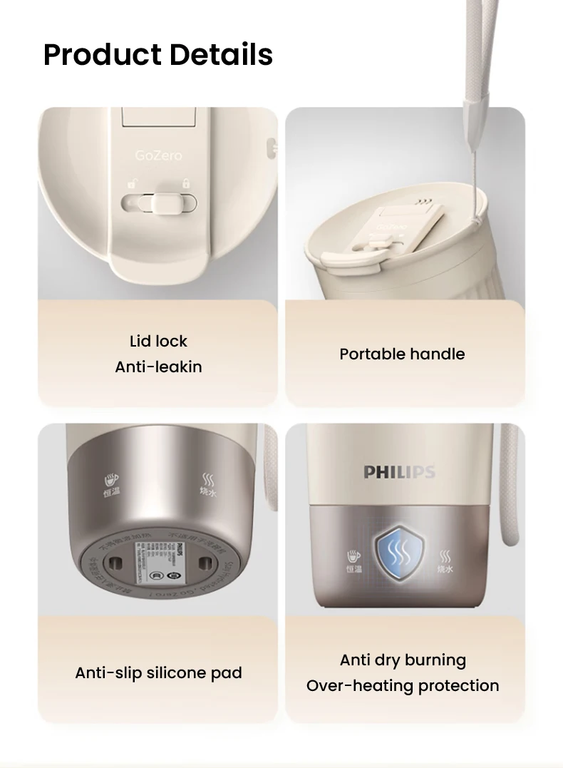 Philips Electric Kettle Bottle 400ml Electric Heating Cup NTC Temperature Control 110V-240V Thermos Cup