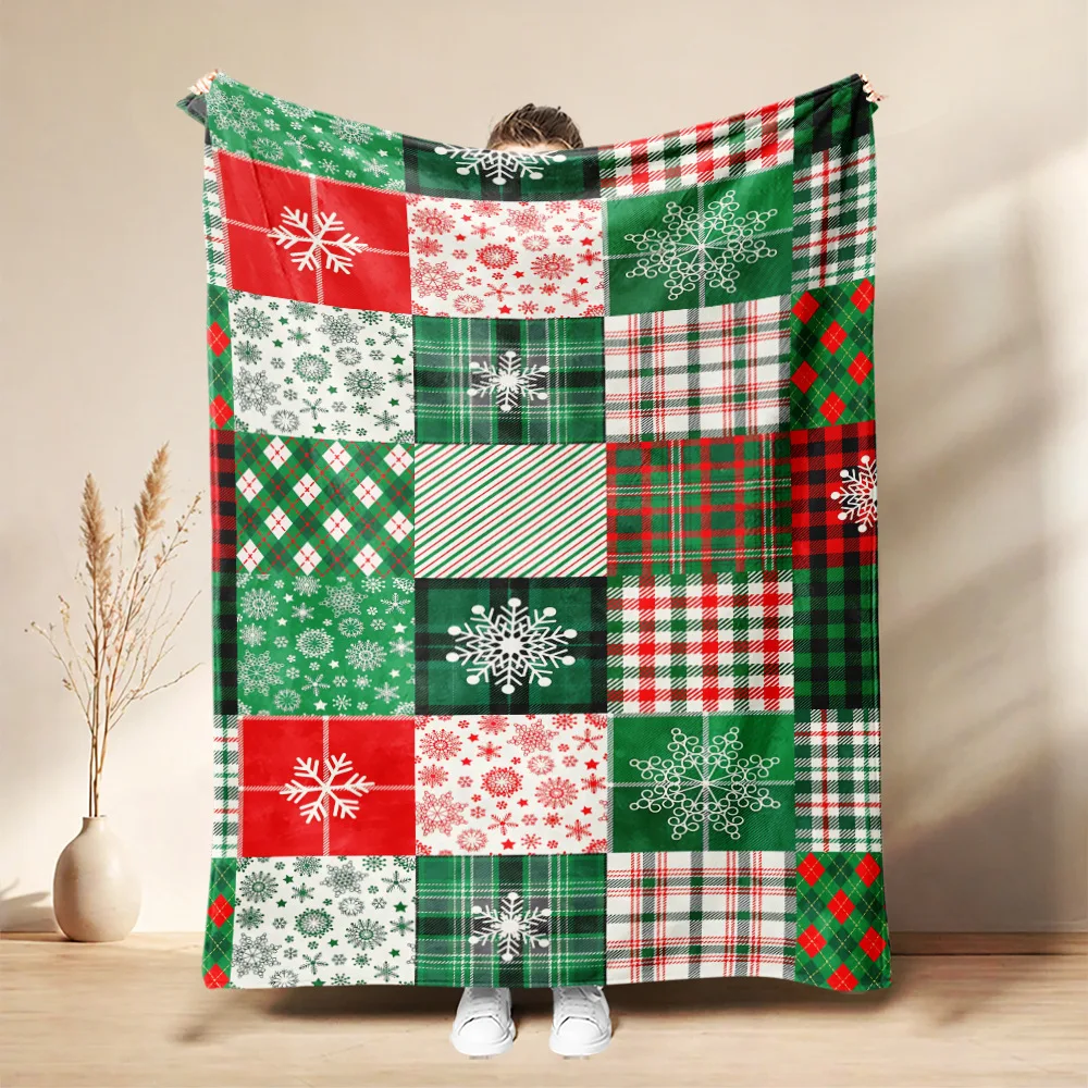 Christmas Plaid  Blanket Soft Coral Fleece Thin Bed Blanket Colorfast Non-pilling Blanket for Travel Kids Nap Picnic Cover