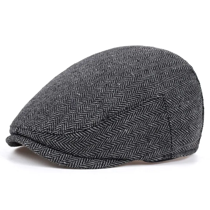 Retro Newsboy Caps Men British Painters Hats Autumn Winter Berets Herringbone Flat Peaked Cap Hip Hop Berets