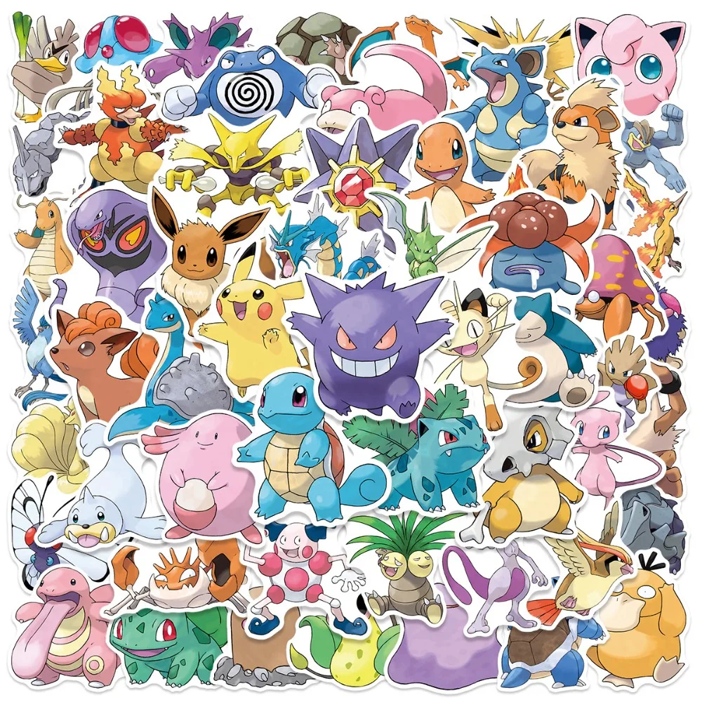 50Pcs Cartoon Pikachu Pokemon Stickers Laptop Notebook Skateboard Fridge Phone Waterproof Decal Sticker Kids Toys