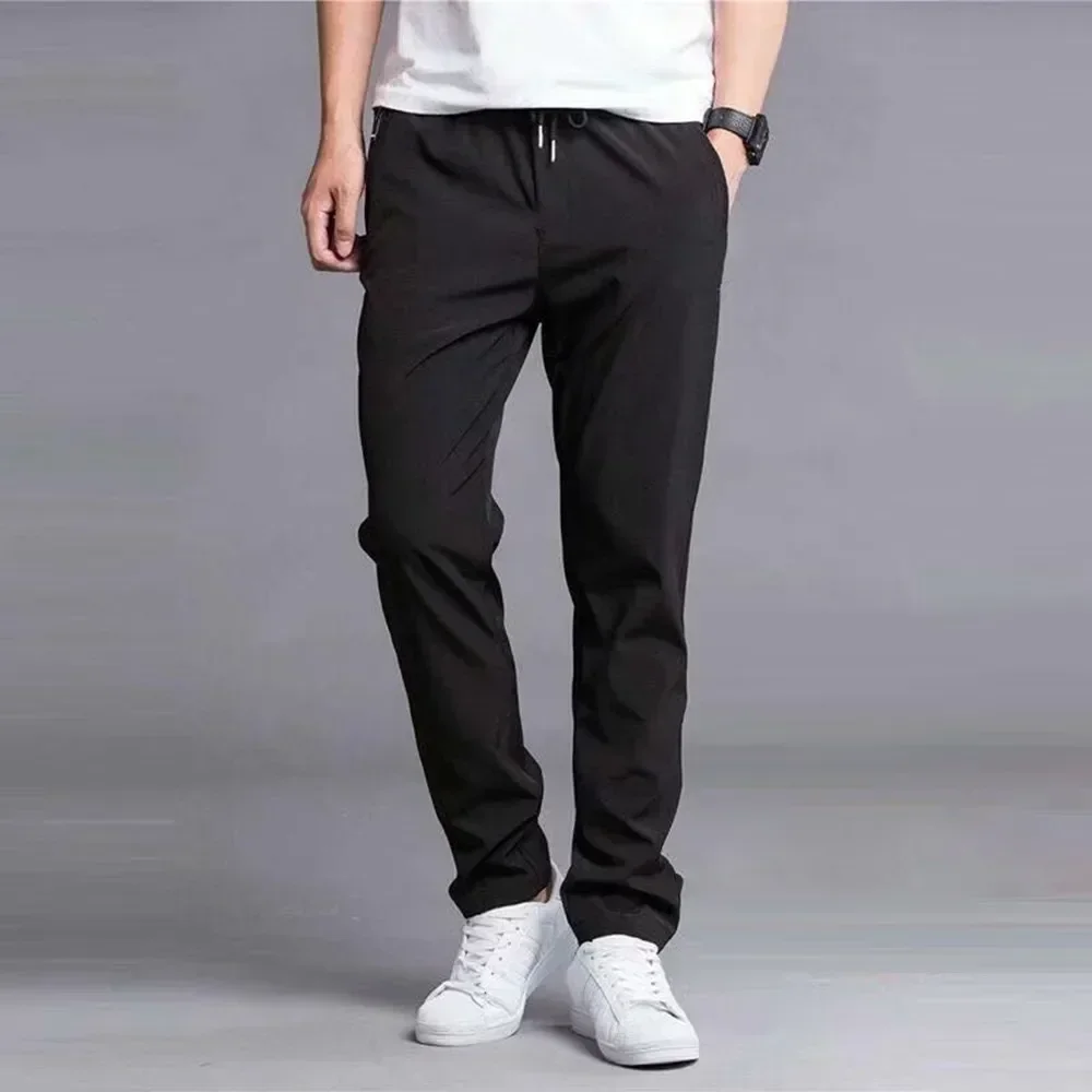 Casual Men\'s Winter Fleece Lined Pants Solid Black Warm Thick Thermal Trousers Athletic Pants Clothing