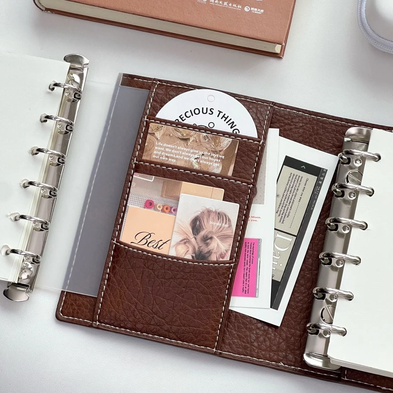 A7 Three Fold One Size Retro Soft Leather Brwon Binder With Inner Page PU Clip-on Notebook Faux Leather Loose Leaf Notebook - view 3