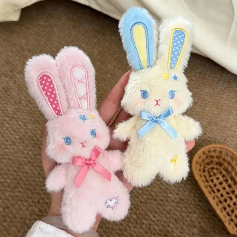 Soft Rabbit Plush Keychain Cute Fluffy with Lovely Bow Ornament Portable Backpack Charm for Holiday Gift