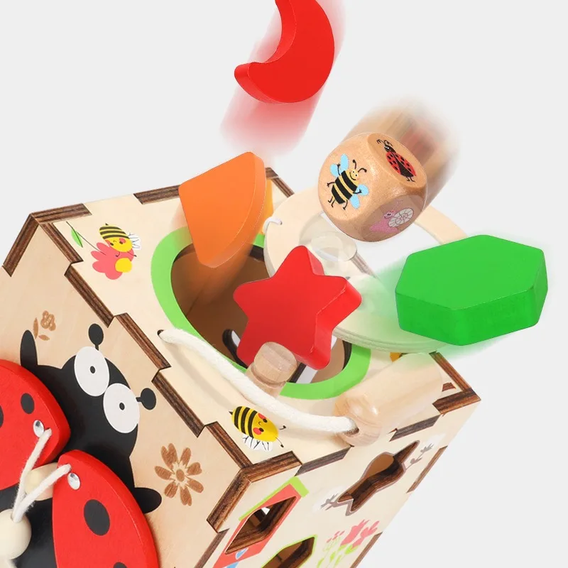 Wooden Children's Six-in-one Multi-functional Shape Pairing Insect Intelligence Box Early Education Concentration Training  Toy