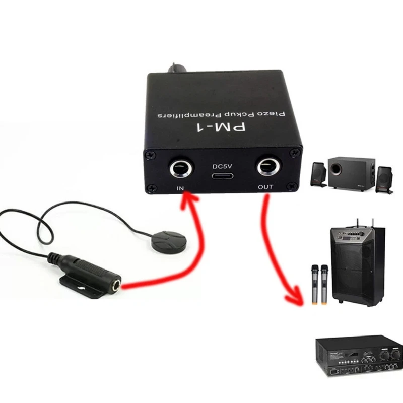 مضخم صوت بيزو بيك اب عالي المقاومة للجيتار والكمان مع بطارية قابلة لإعادة الشحن لاقط بيزو 6.35 ملم