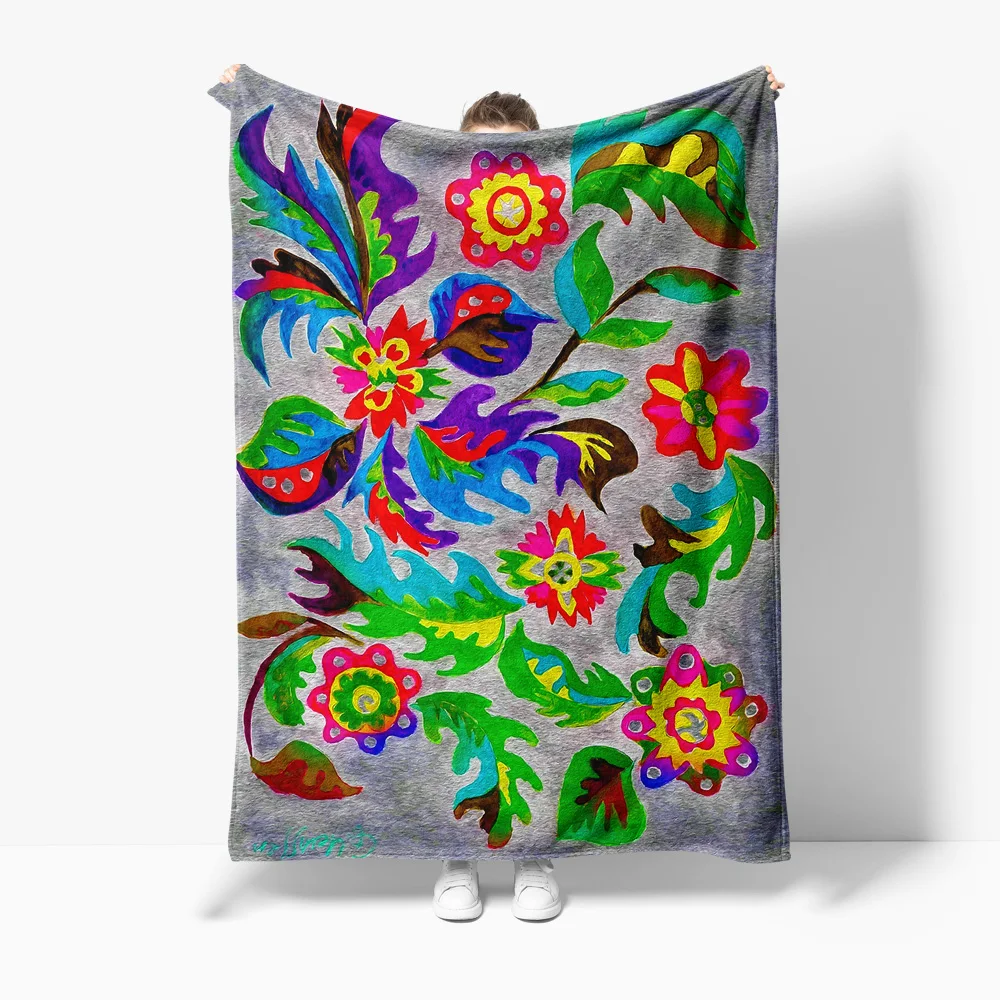 

Colorful Floral Print Blanket Soft Fleece Throw Blanket for Sofa Bed Decorative Gift Home Decor