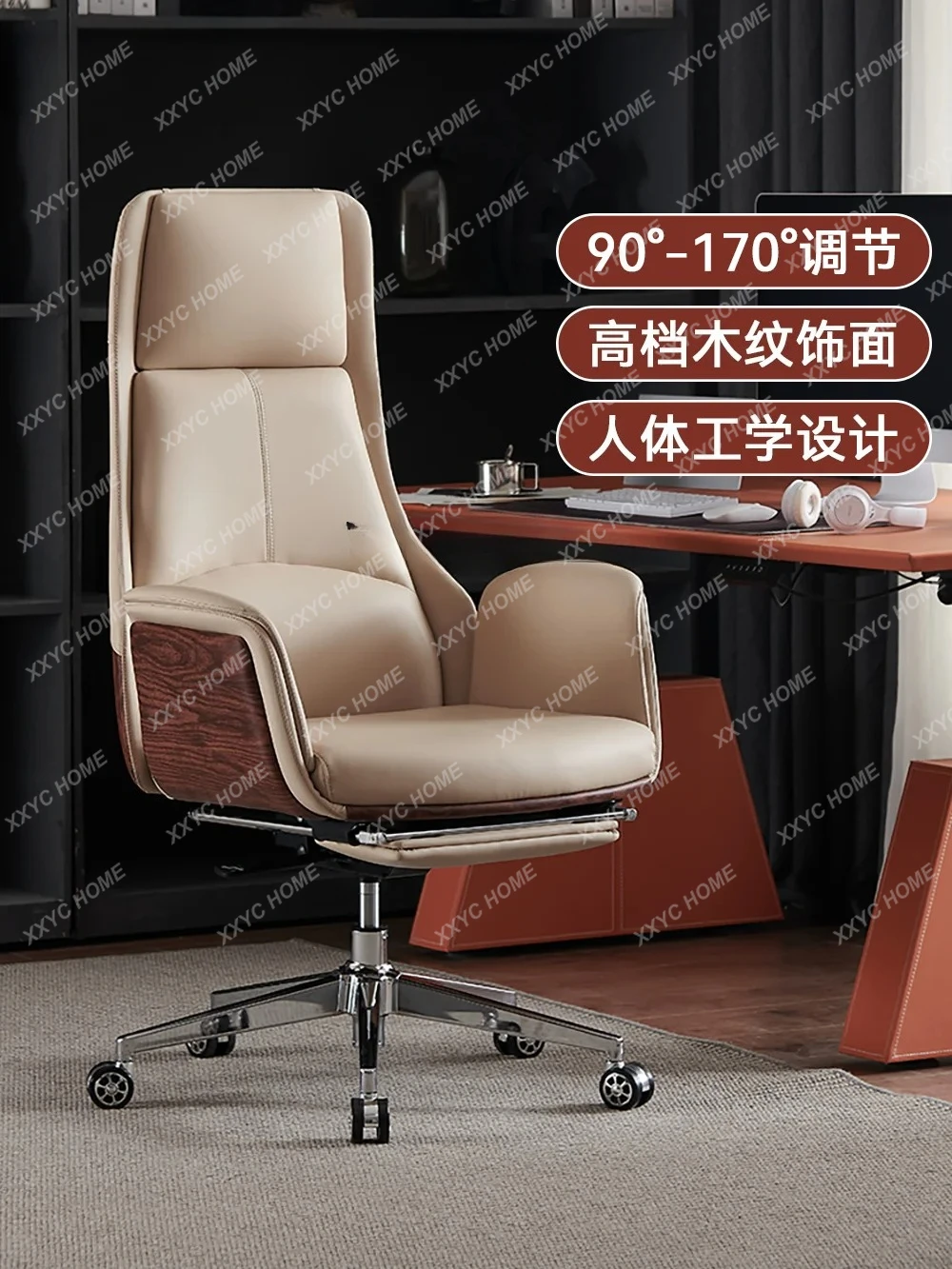TTSimple Executive Chair Genuine Leather Office Reclining Business Executive Long Sitting Computer Chair Home