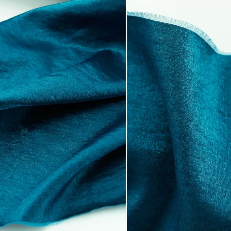 Tela Estructurada Iridiscente Azul Pavo Real de Lyocell, Algodón, Seda y Lino Satinado para Vestidos, Trajes, Hanfu, Qipao y Accesorios de Costura DIY