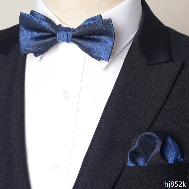 High Quality Dark Blue Irregular Patterned Bow Tie+Pocket Towel Men's Wedding Collar Accessories English Bow Tie Combination