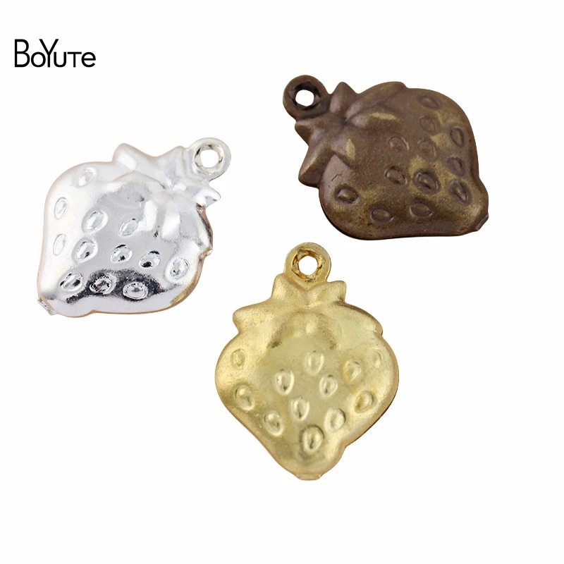 

BoYuTe 100Pcs 15*11*4MM 3 Colors Metal Brass Strawberry Pendant Diy Jewelry Accessories Wholesale
