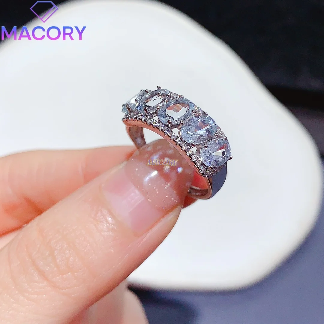 S925 silver inlaid natural aquamarine ring for women, fashionable and youthful new design, bright and clear color