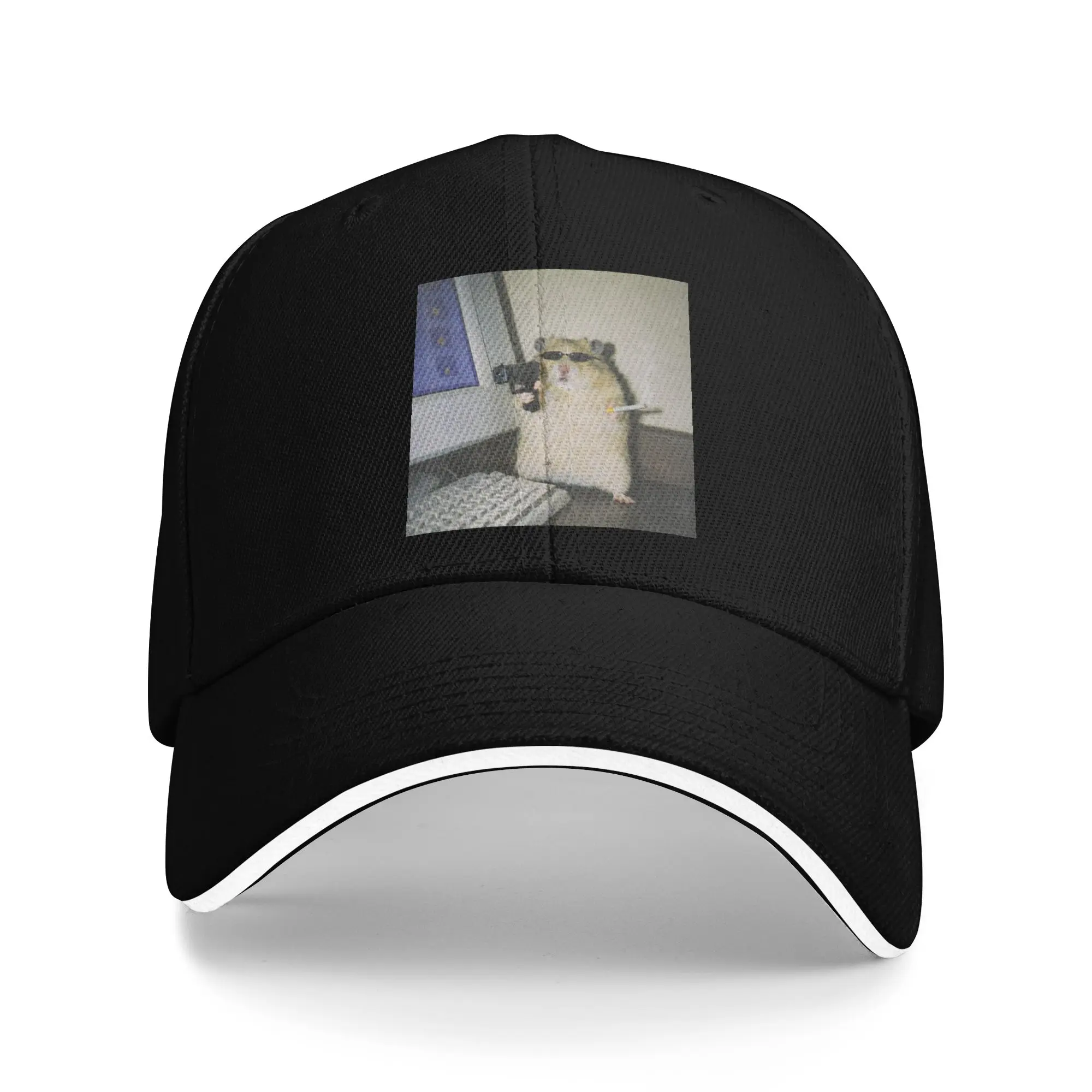 Cyber Hamster Funny Animal Meme Sandwich Baseball Caps Workouts Polyester Cringe Sun Cap Unisex Activities Adult Hats