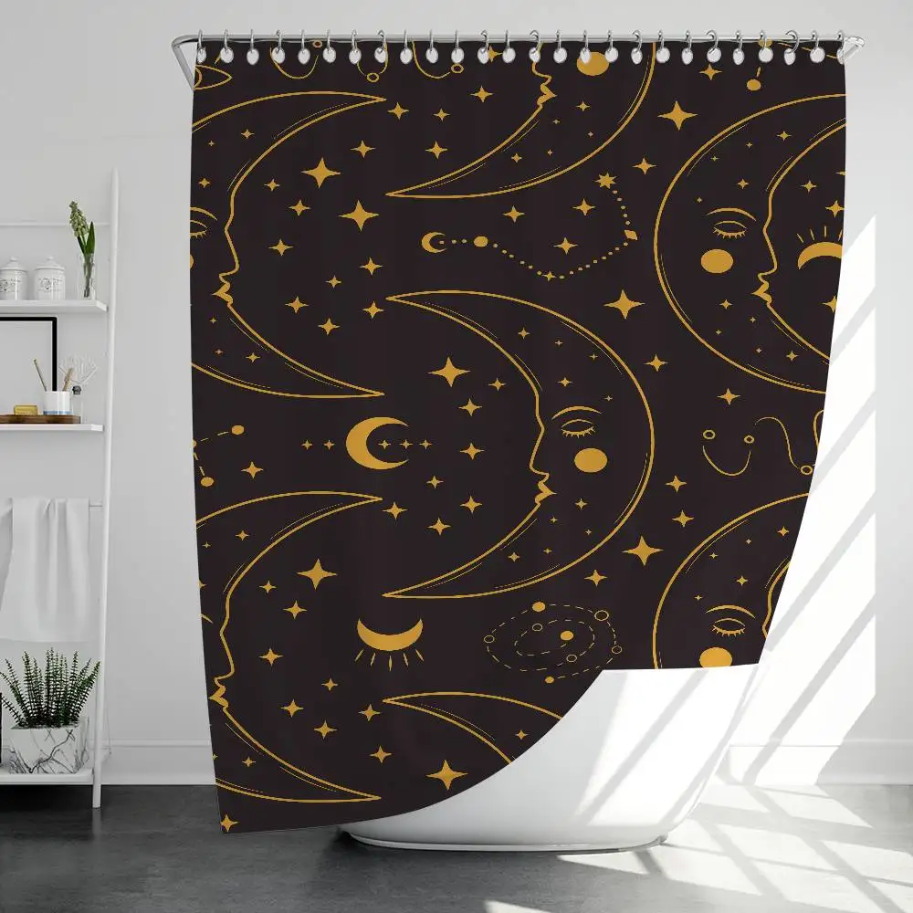 

Sun And Moon Prints Bathroom Shower Curtain Shielding Partition Shower Curtain Quick Dry Can Scrubable Light Opaque Bath
