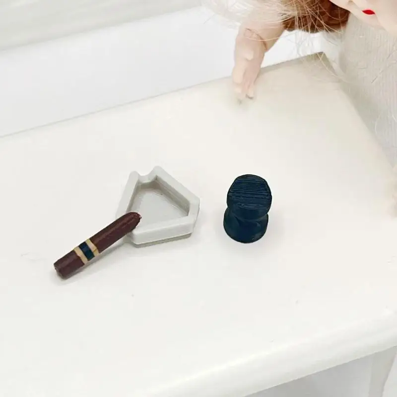 

1 Set Mini Cigarette Ornament Pretend Play Toys 1/12 Dollhouse Simulation Cigar Ashtray Kit Model Dolls House Decor Accessories