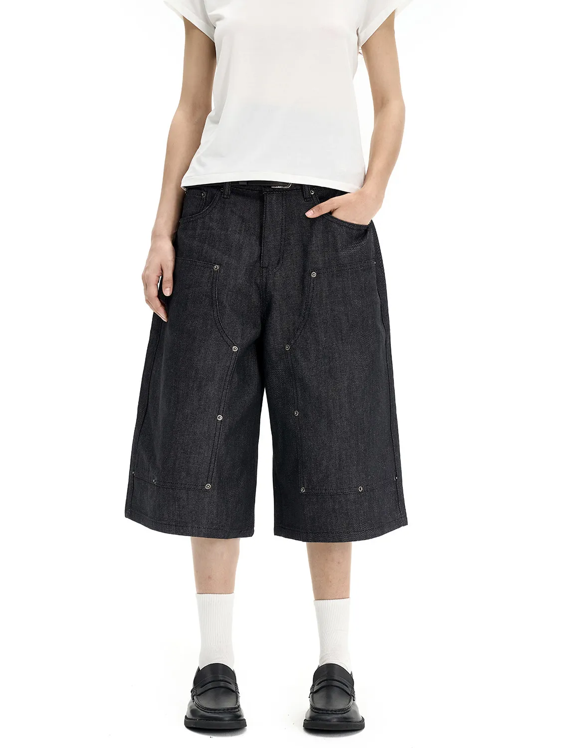 MT99 Store Calça Jeans Unissex de Perna Larga com Rebites Estilo Americano, Casual Vintage, Mistura de Poliéster e Algodão, V...