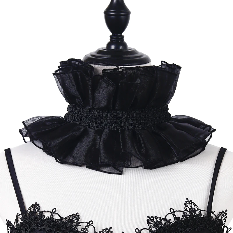 

Palace Ruffled Scarf Fake Collar Necktie Adjustable Stand Collar Decorative Cape Wrap Neck Ruff Shawl Clown Choker Collar