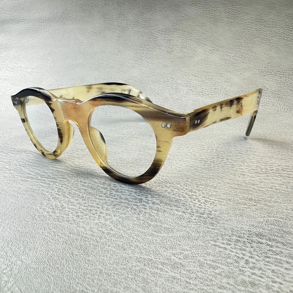 

Eyeglass Frames Vintage Retro Owl Unique Handmade Honey Black Horn Reading Prescription Man Glasses Frames Lenses Eyeglasses