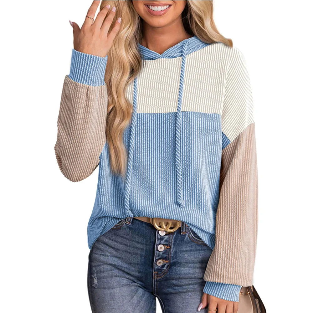 2025 Autumn/Winter New Style Twisted Stripes Color Block Long-Sleeve Hoodie Loose Sweatshirt