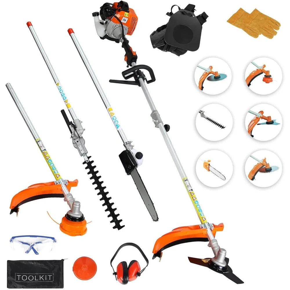 Weed Eater Gas Powered, 52cc 2-Stroke Gas String Trimmer, Weed Wacker Gas, 6 in 1 Gas Weed Trimmer พร้อมฟังก์ชั่นเต็มรูปแบบ Guard