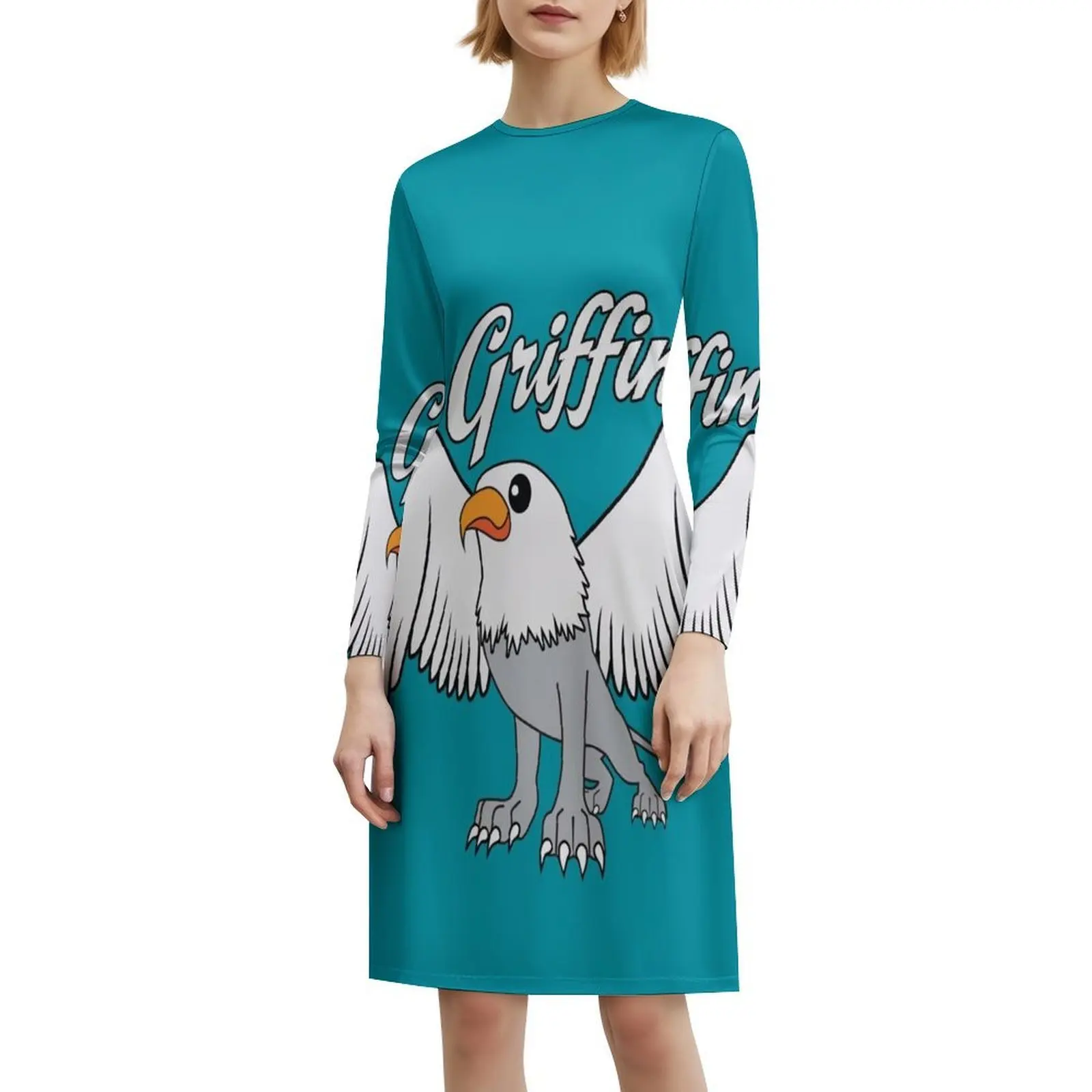 فستان Griffin مع عنوان Preppy Style قصير للنساء على شكل حرف a فضفاض مناسب فستان يوم غير رسمي Griffon Griffin Eagle الأسد الأساطير
