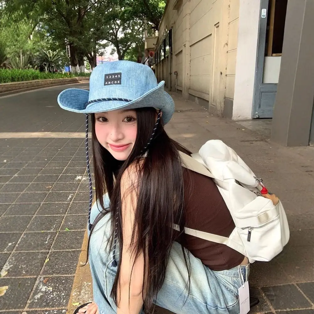 

Soft Sunscreen Western Cowboy Hat Wide-Brimmed Japanese Style Fisherman Hat Cloth Lightweight Denim Bucket Hat Sport