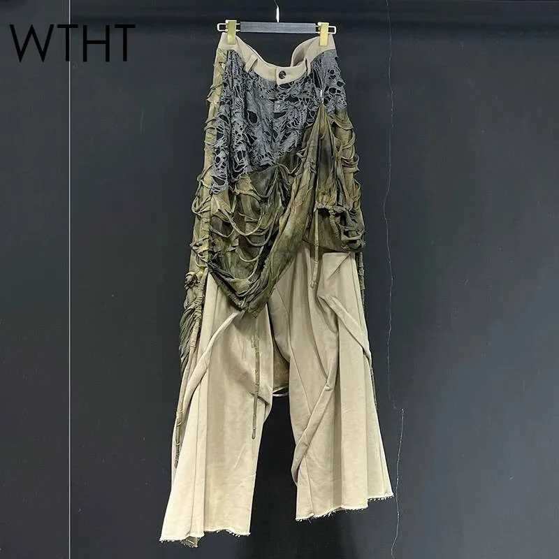 

WTHT 2025 Autumn Women's Designs Camouflage Irregular Wrinkled Casual Pants Contrast Color Loose Trousers Female Fashion 1LS2488