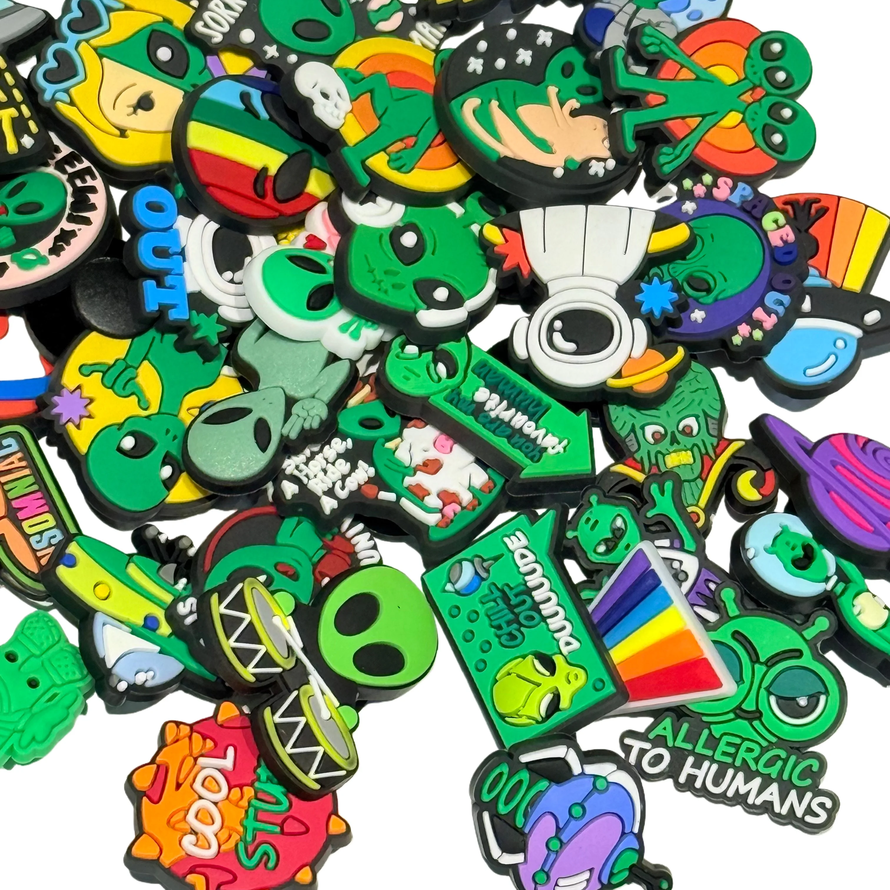 1-40Pcs Alien Skateboard PVC Shoe Decorations Don't Speak to Human Sandals Buckle Accessories for Kids Funny Presents