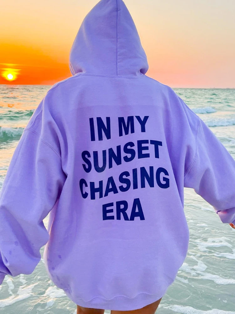 

In My Sunset Chasing Era Prints Womens Cotton Sweatshirts Personality Street Hip Hop Hoodies All-math Casual Female Long Sleeves