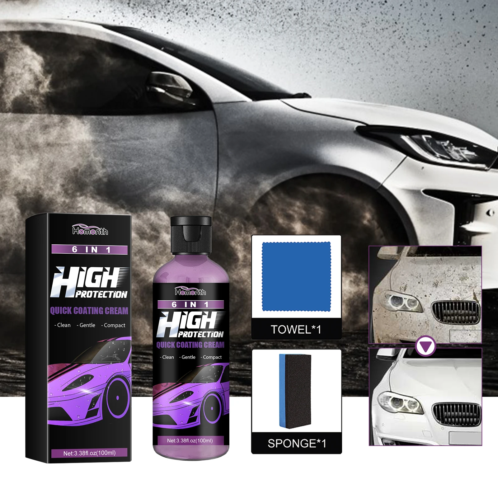 Homonth Spray Coating For Cars 6 In 1 Car Shield Coating Long Lasting Car Wax Polish Cars Motorcycles Send Sponge Wipes Cloths