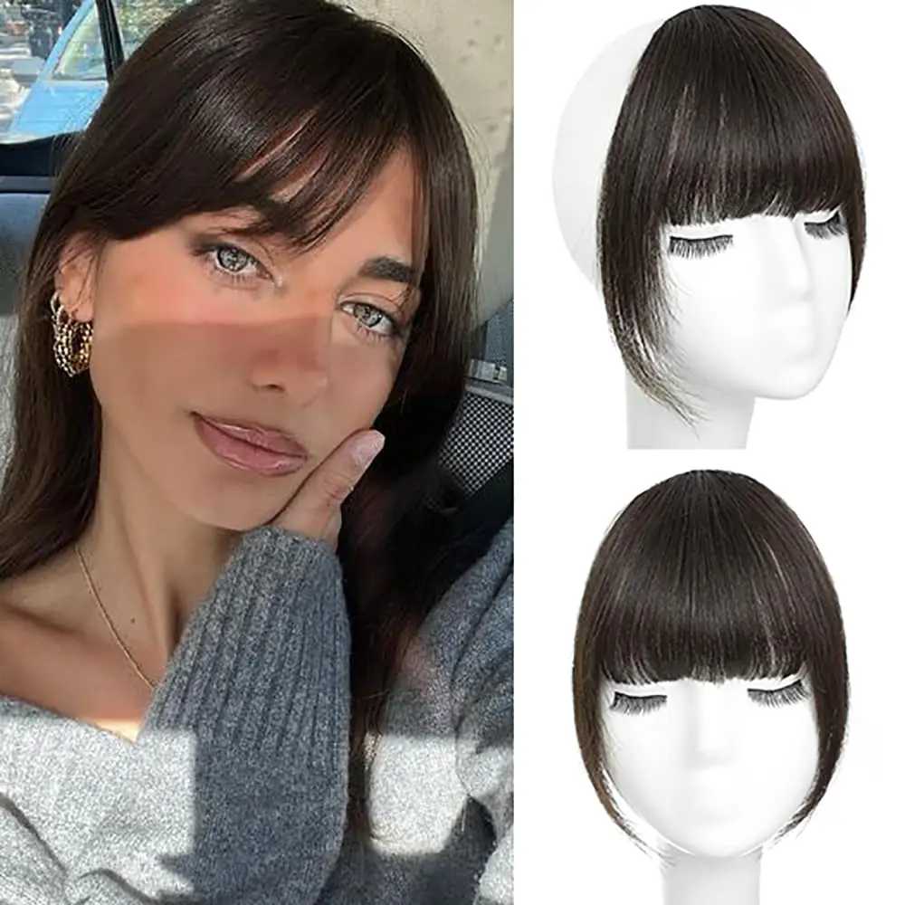 Clip in Bangs Hair Extensions Clip on Wispy Bangs for Women Fringe with Temples Hairpieces Natural Black Color
