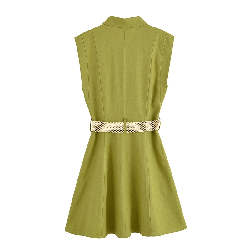 YENKYE Nowe Damskie Sukienki Koszulowe Bez Rękawów z Klapami, Paskiem, Zapinane na Guziki z Przodu, Codzienne Letnie Krótkie Sukienki Damskie Vestidos