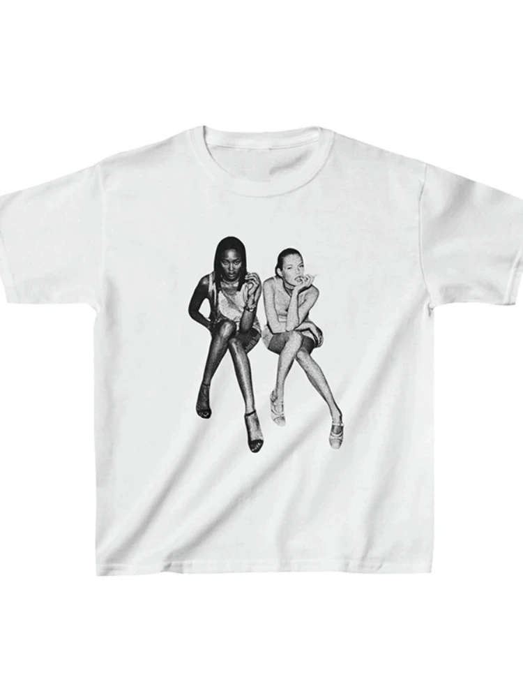 Hip Hop E-girl Graphic Print Y2K Top Summer Harajuku Aesthetics Top Vintage Punk Tee Casual Streetwear Short Sleeve T-shirt