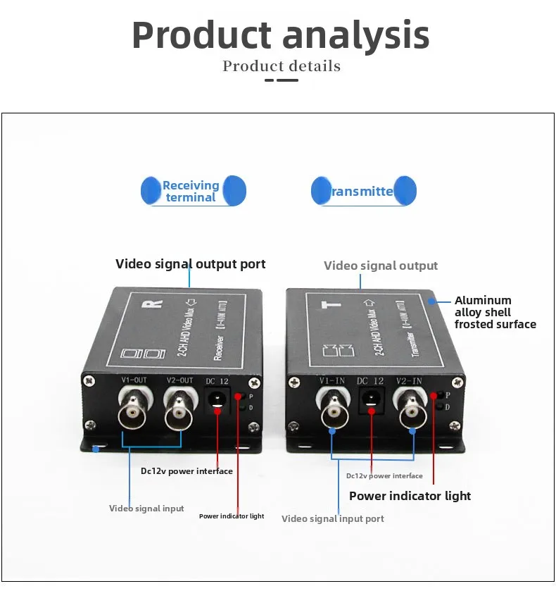 Coaxial High Definition Two-way Multiplexer AHD One To Two Video Signal Stacker 720/960/1080P