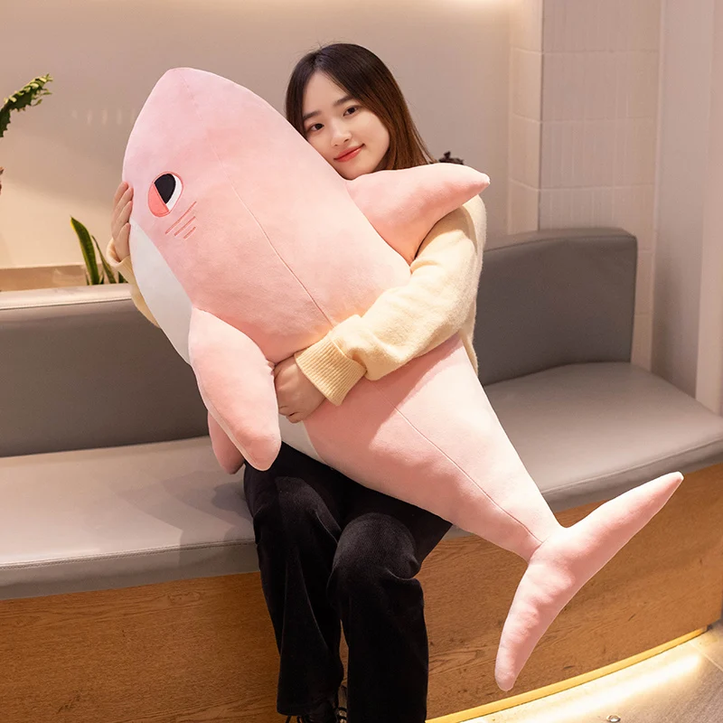 New 60cm-110cm Super Huge Plush Shark Toy Soft Stuffed Animal Pillow For Birthday Gifts Pink Blue Cushion Doll Gift For Children