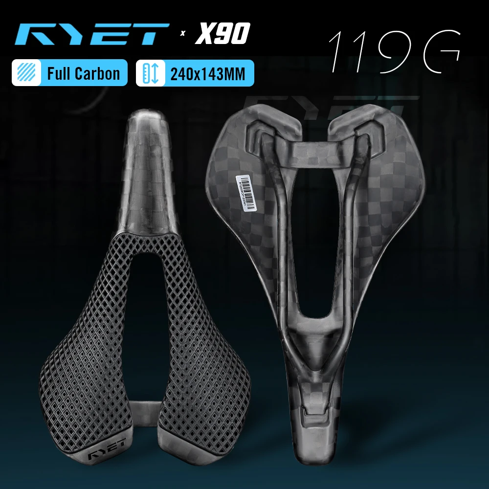 RYET 119g 3D Printed Carbon Saddle T800 Full Carbon Rails 143mm Ultralight Breathable MTB Road Gravel Bike Seat Cycling Parts