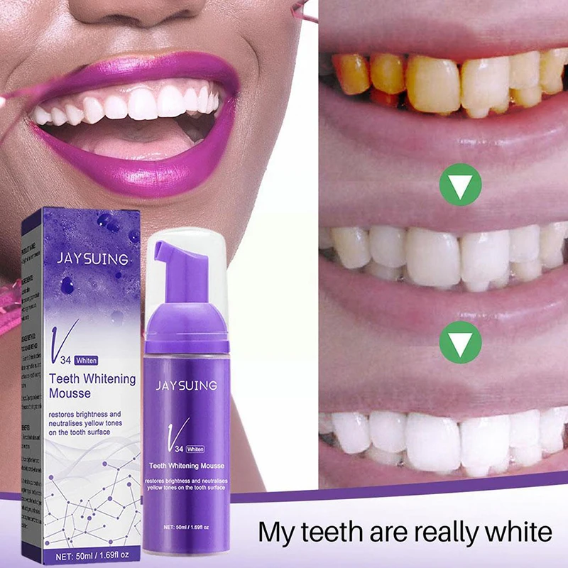 V34 Teeth Purple Whitening Toothpaste Remove Teeth Stain Brightening Whitening Essence Fresh Breath Color Corrector Oral Care